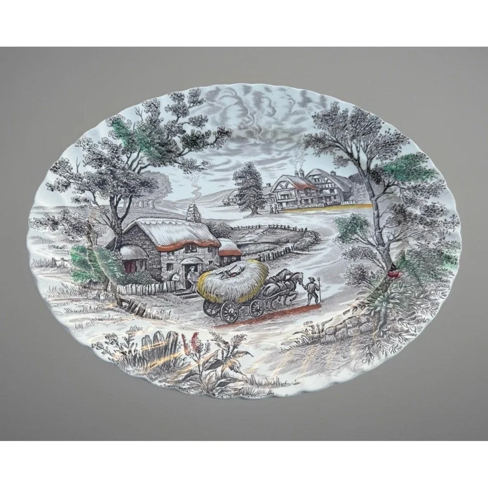 Vintage Yorkshire Staffordshire Ironstone Oval Platter England 14x11 Cottagecore